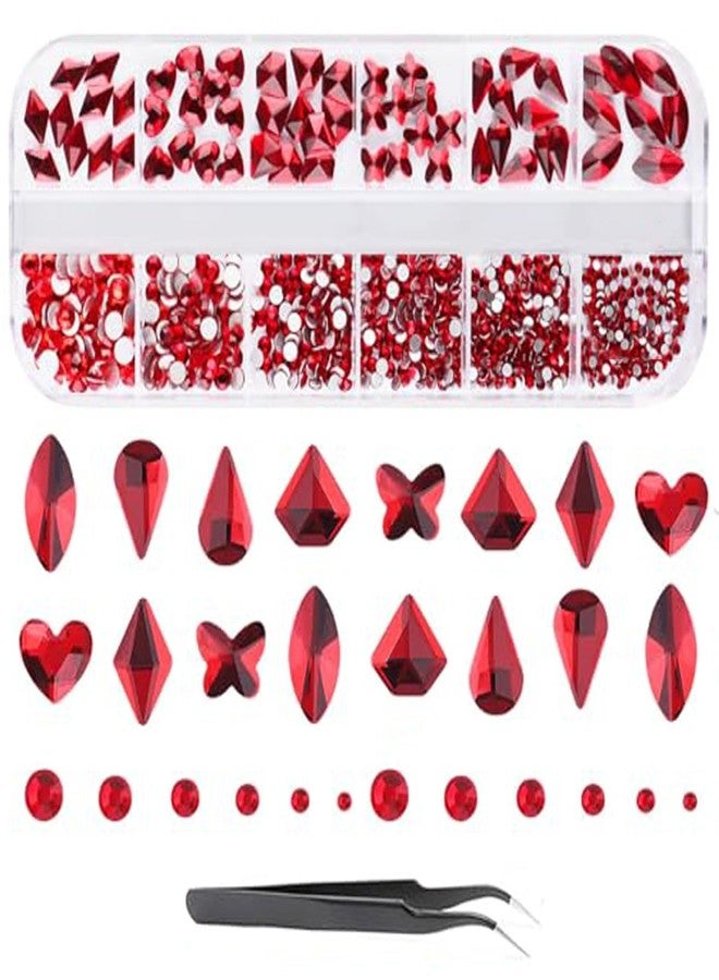EBANKU Valentine's Day Nail Rhinestone EBANKU Red Hearts Nail Rhinestones Butterfly Round Nail Art Crystals Diamonds Flat Back Rhinestones 3D Diamond Stone Nail Gems with Tweezer for Valentine's Day - Image 1